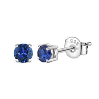 1 Carat Blue Sapphire CZ Solitaire Silver Stud Earrings for Women