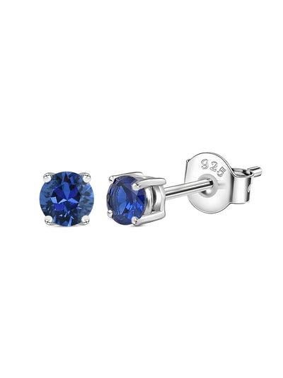 1 Carat Blue Sapphire CZ Solitaire Silver Stud Earrings for Women