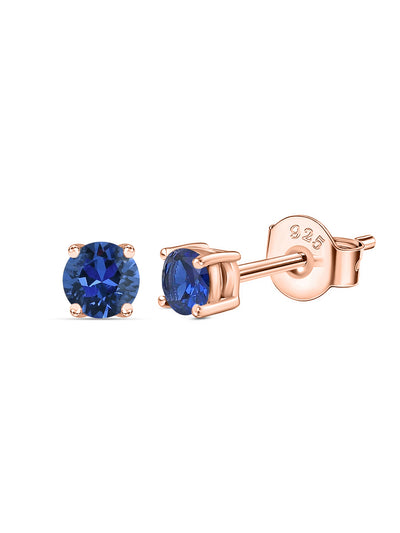 Blue Sapphire CZ stud earrings in rose gold-plated silver by Ornate Jewels