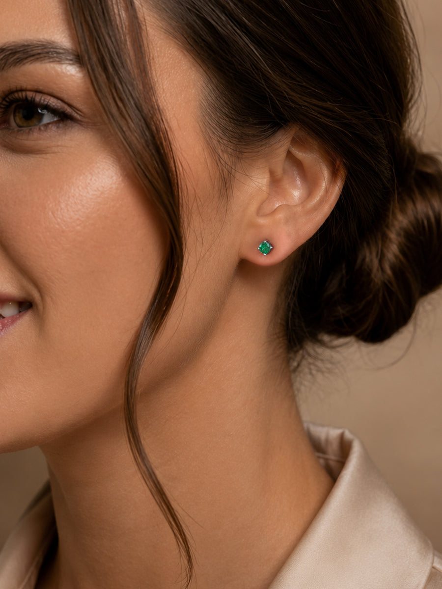 Emerald CZ Solitaire Stud Earrings For Women in 925 Silver