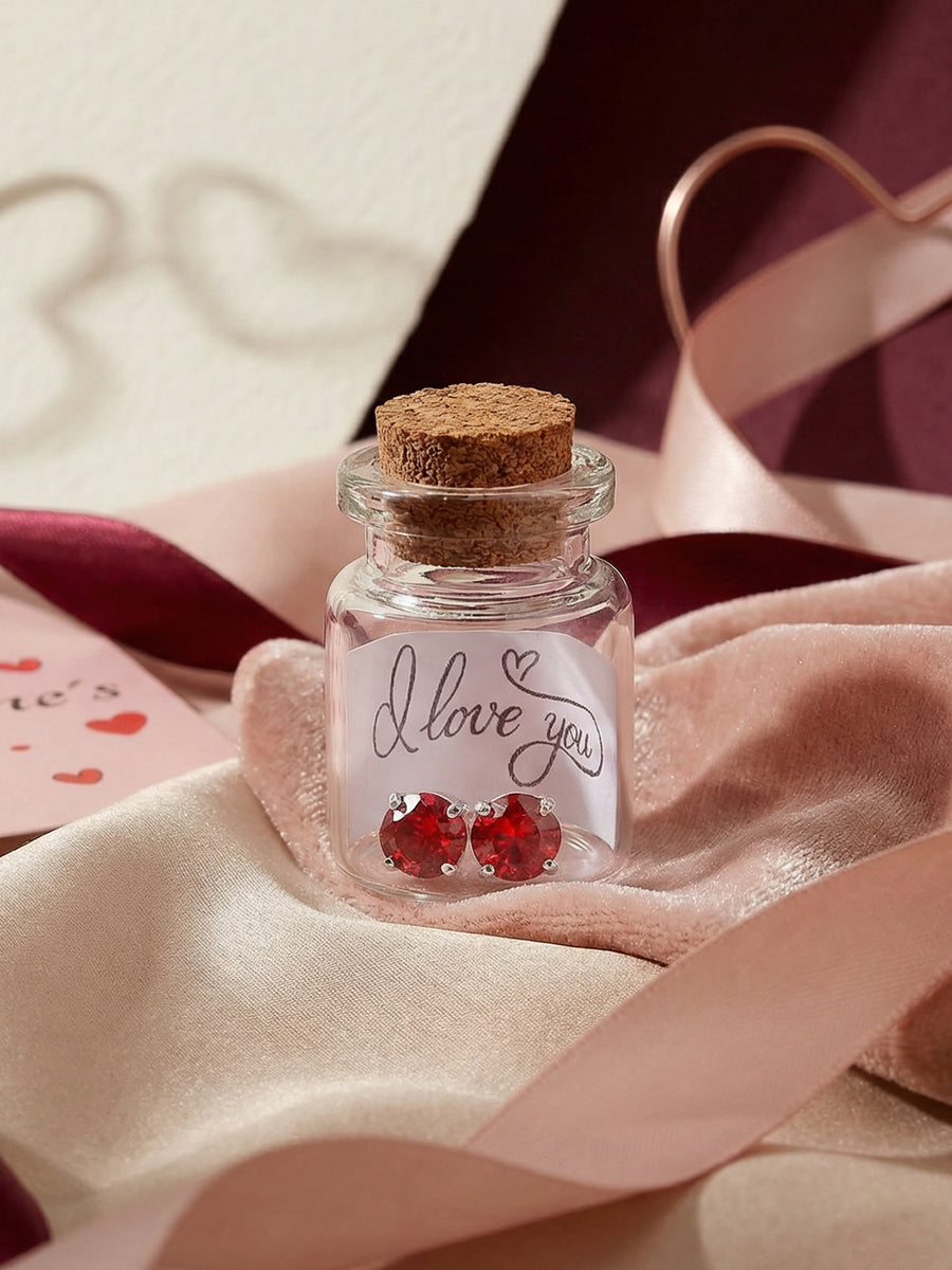 1 Carat Ruby Solitaire Earring Tops In Silver