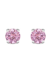 1 Carat Pink Solitaire Studs In Silver