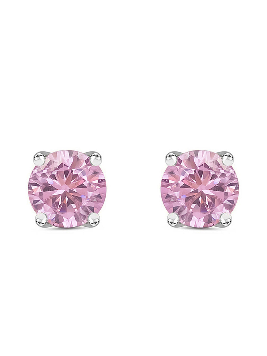 1 Carat Pink Solitaire Studs In Silver