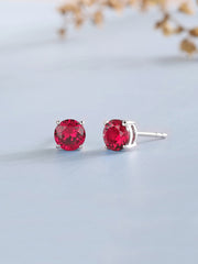 1 Carat Ruby Solitaire Earring Tops In Silver