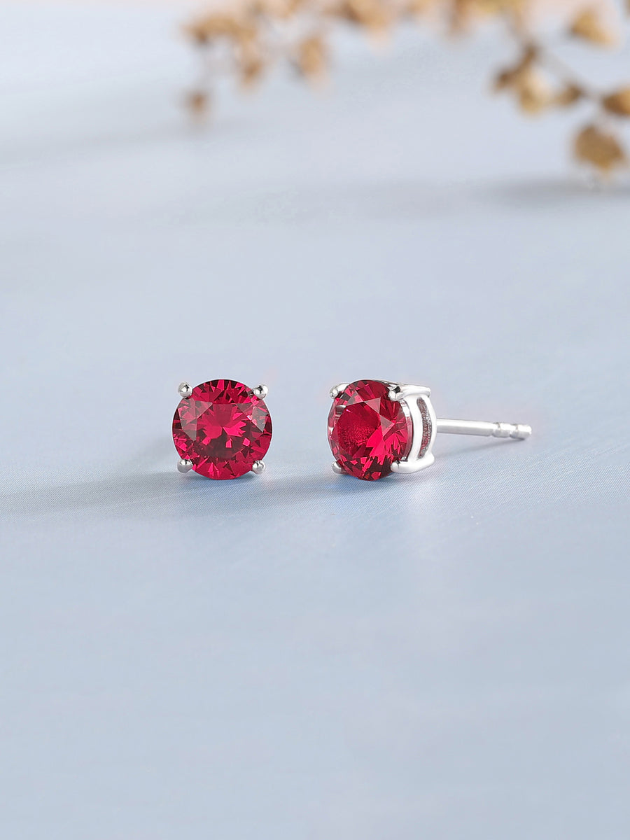 1 Carat Ruby Solitaire Earring Tops In Silver