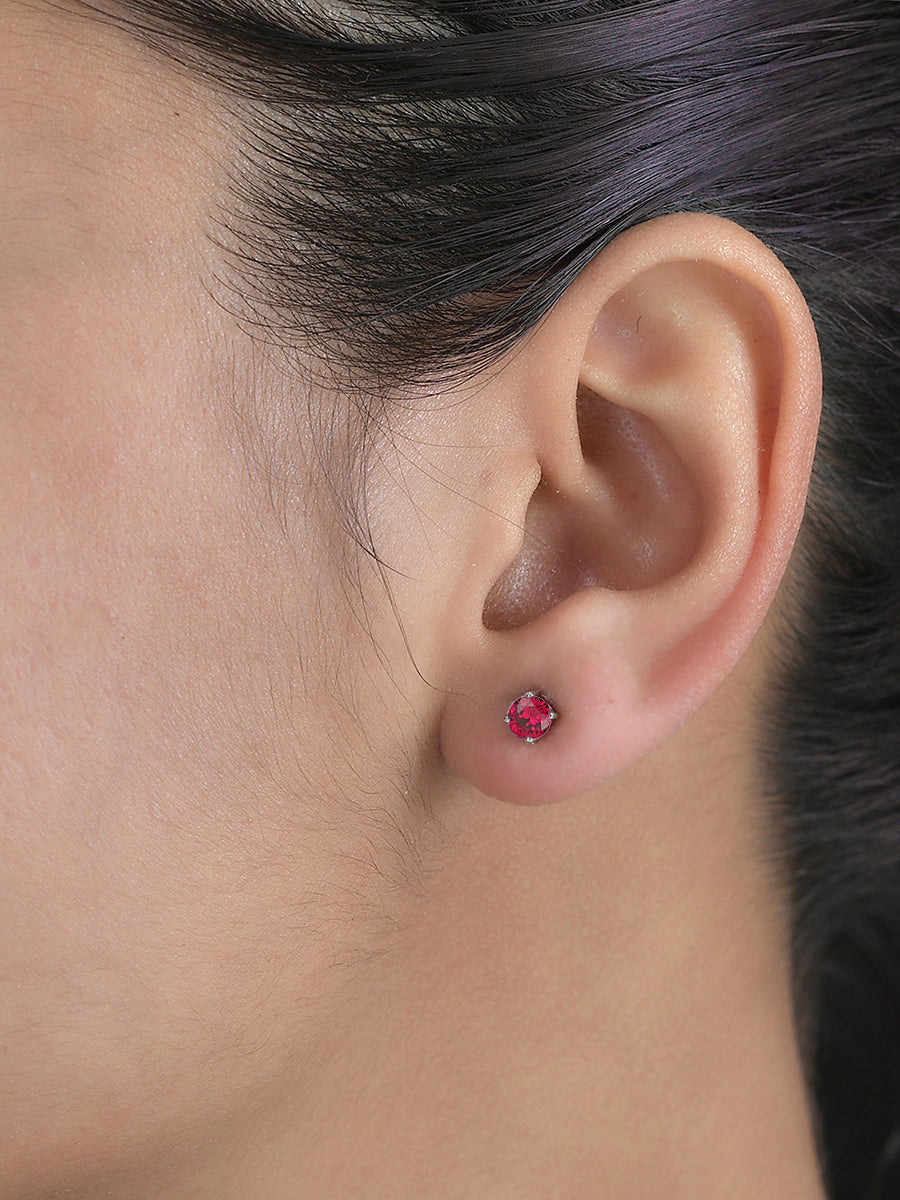 1 Carat Ruby Solitaire Earring Tops In Silver