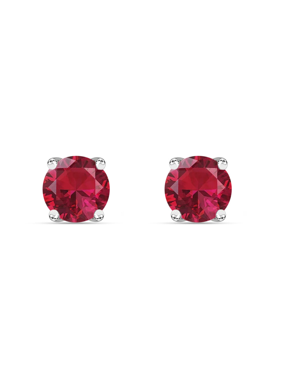 1 Carat Ruby Solitaire Earring Tops In Silver