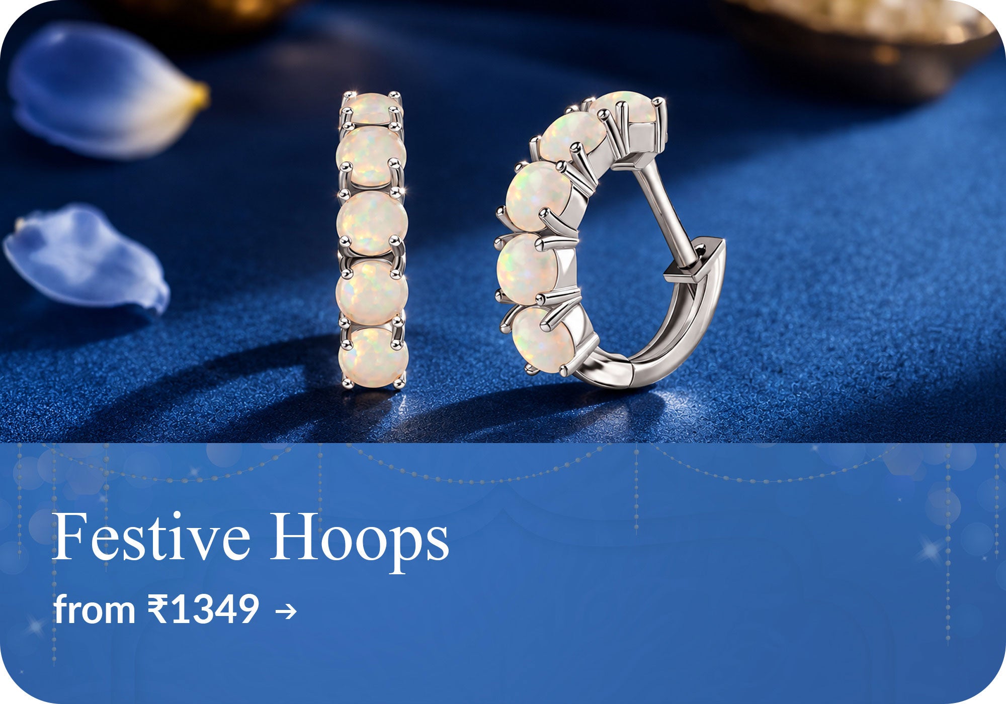 Festive Hoop Earrings - silver opal gemstone hoops, affordable festive earrings online