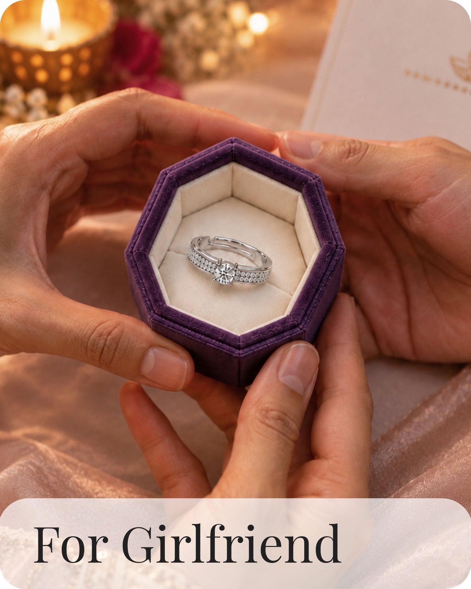 Gifts for Girlfriend - adjustable diamond ring in purple gift box, jewelry gift for her