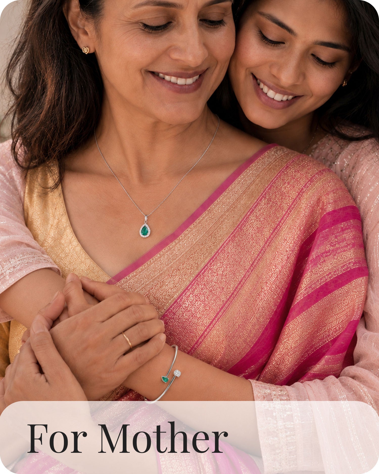 Gifts for Mother - emerald pendant necklace and diamond bracelet, jewelry gift for mom