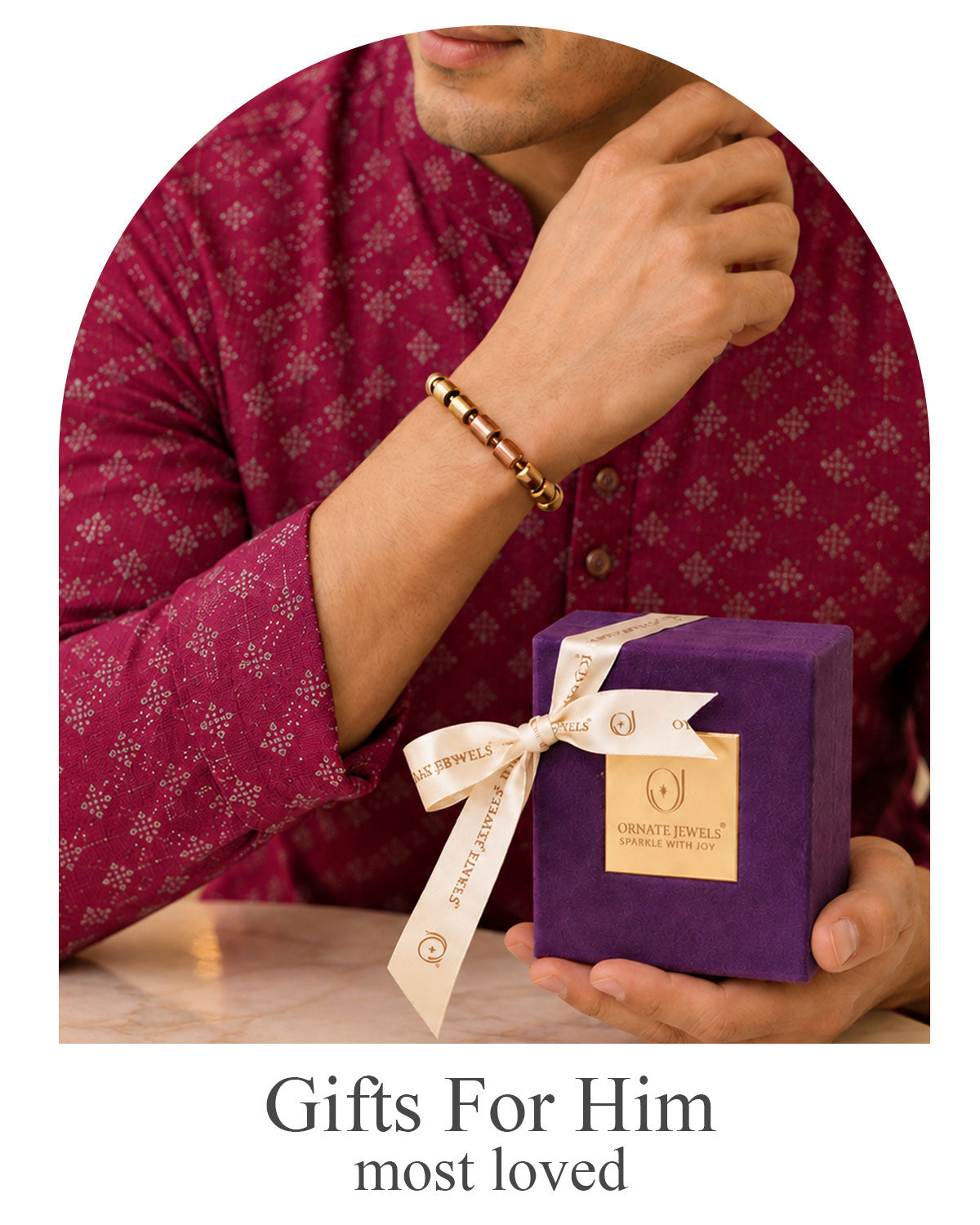 Gifts for Him - men's gold bead bracelet, luxury jewelry gift box for husband boyfriend