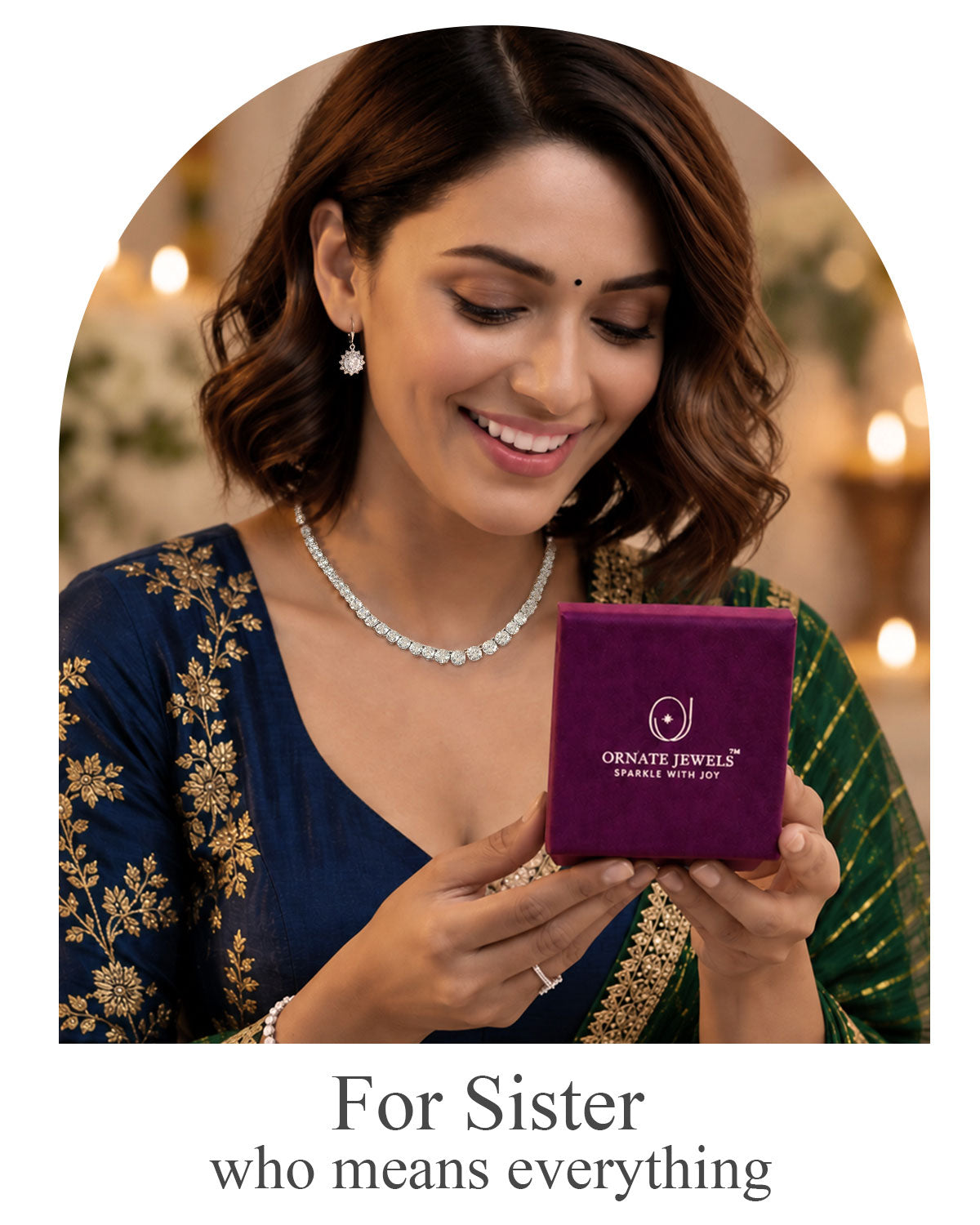 Gifts for Sister - diamond tennis necklace, jewelry gift box for sister rakhi birthday