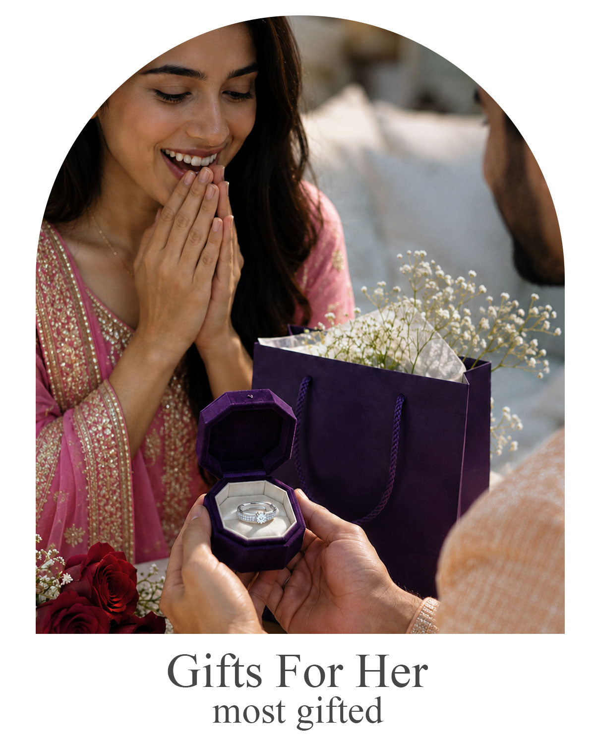 Gifts for Her - diamond engagement ring gift for women, couple proposal moment with gift box
