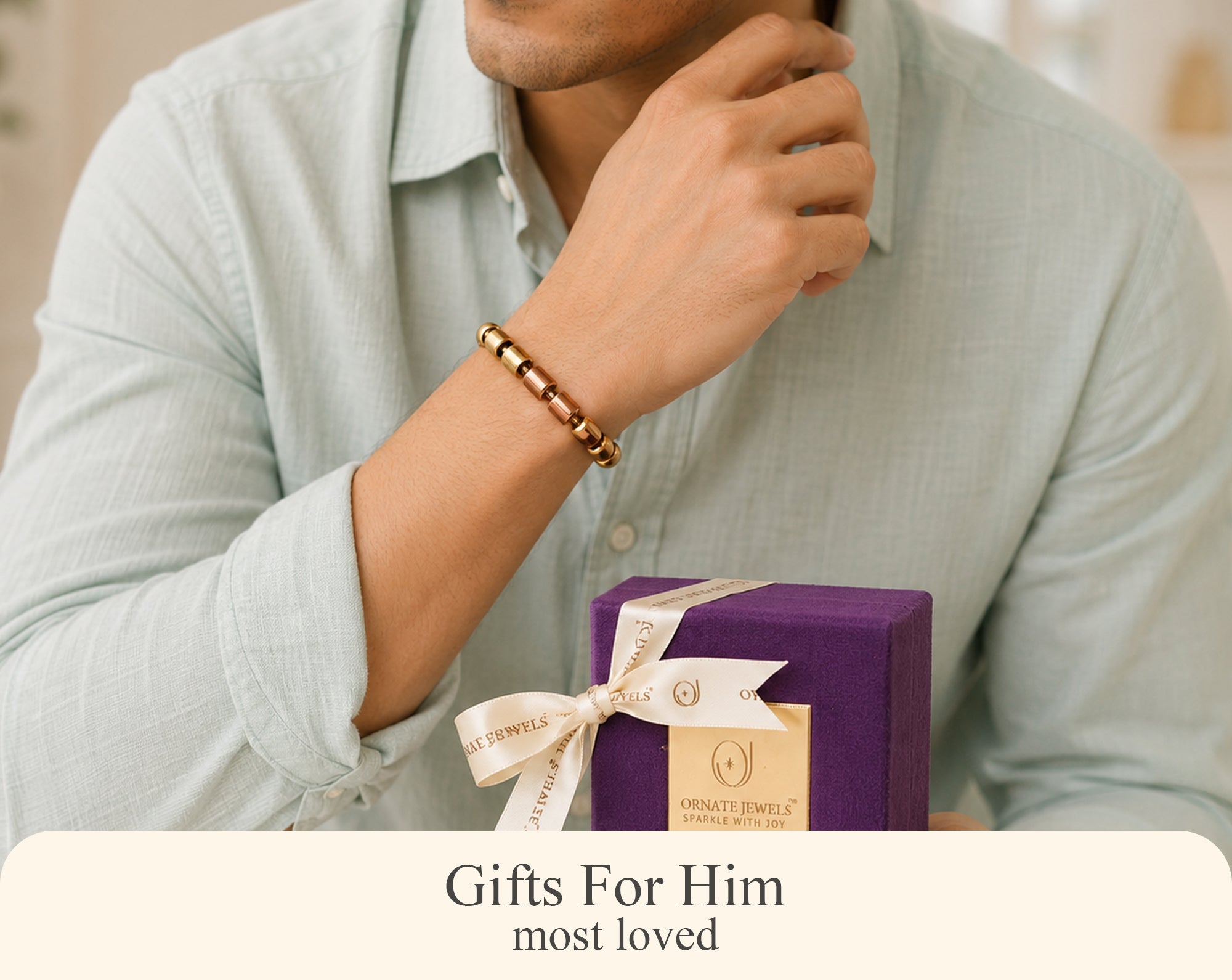 Gifts for him most loved gold bracelet jewelry Ornate Jewels purple gift box men's jewelry
