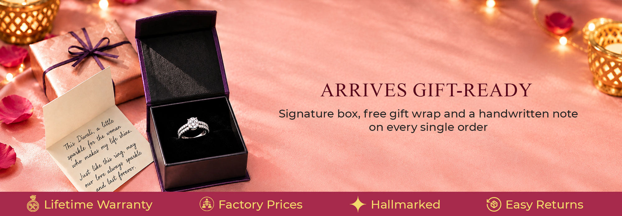 Jewelry Gift Box - American diamond ring in signature purple box with handwritten note, free gift wrap on every order