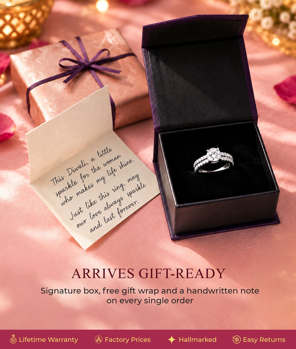 Jewelry Gift Box - American diamond ring in signature purple box with handwritten note, free gift wrap on every order