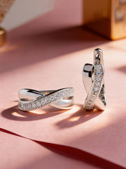 American Diamond Bali Hoop Earrings In Silver