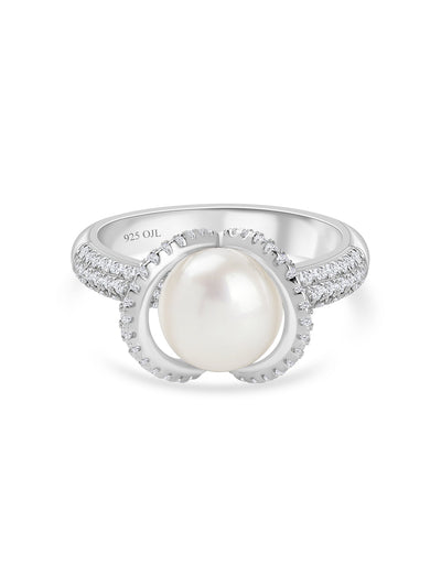 Real Pearl Ornate Statement Silver Ring for women
