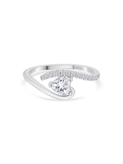 American Diamond Heart Silver Ring in 925 Sterling Silver - BIS Hallmarked