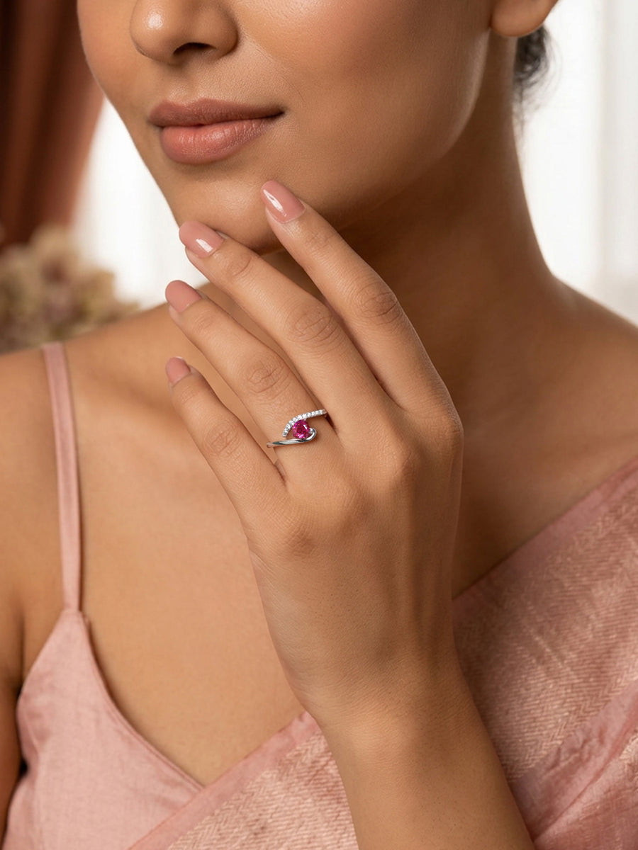 Romantic Ruby Heart Silver Ring