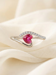 Romantic Ruby Heart Silver Ring