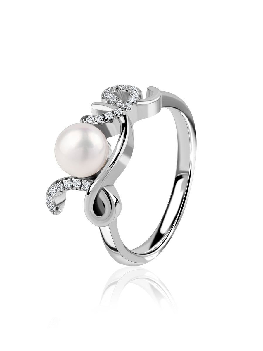Freshwater Pearl Silver Love Ring