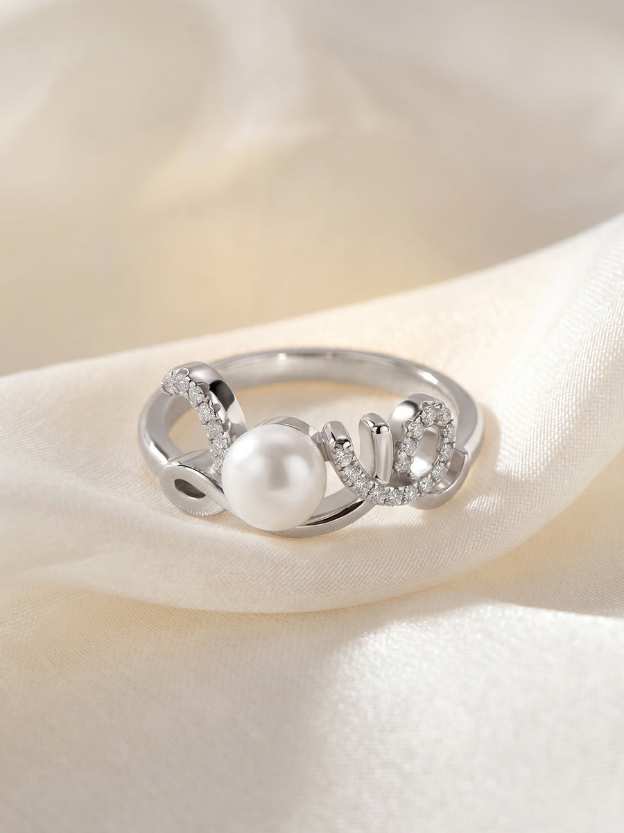 Freshwater Pearl Silver Love Ring