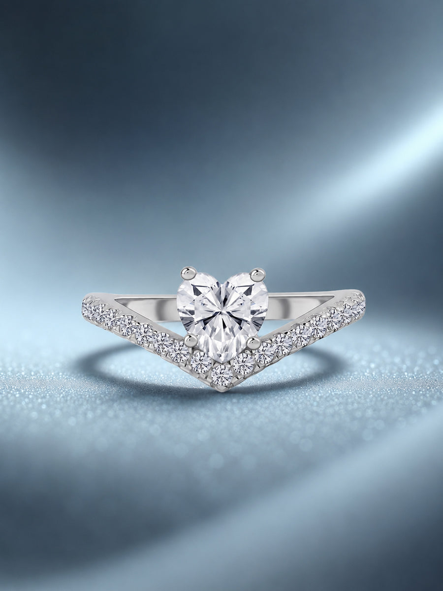Brilliant Spark American Diamond Heart Silver Ring