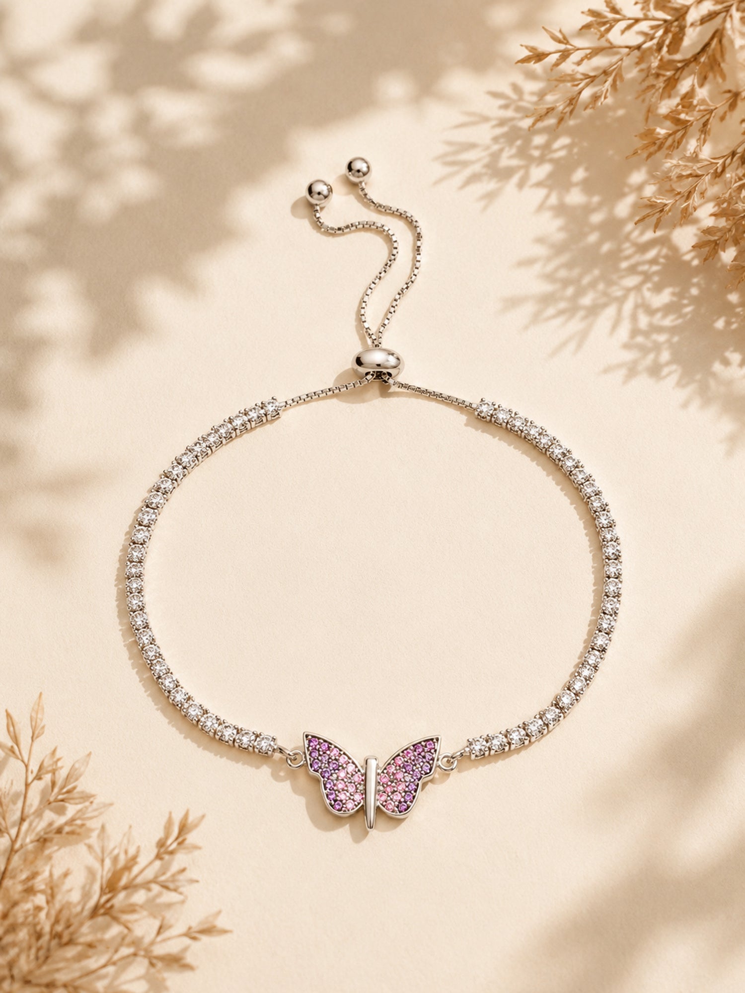 Butterfly Design Silver Adjustable Bolo Bracelet
