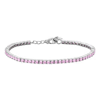 Pink Cubic Zirconia Silver Tennis Bracelet for Women