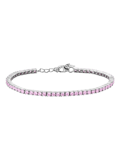 Pink Cubic Zirconia Silver Tennis Bracelet for Women