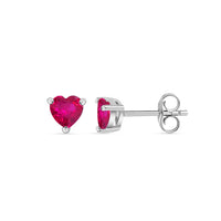 Ruby CZ Heart Solitaire Silver Stud Earrings for Women