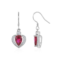 Heart Shaped Red Ruby CZ 925 Silver Dangle Earrings For Women