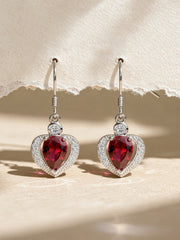 Heart Shaped Red Ruby 925 Silver Dangle Earrings For Women