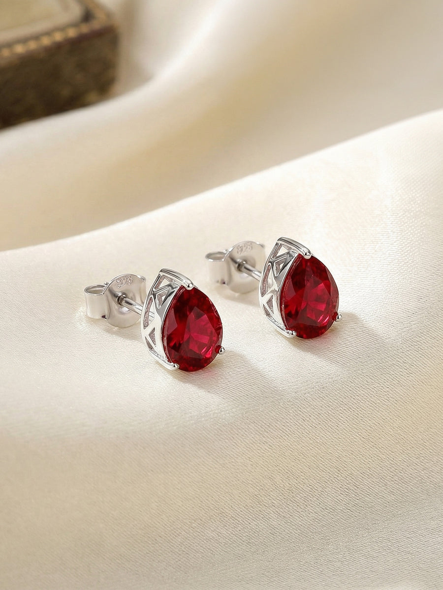 Synthetic Ruby Studs In 925 Silver