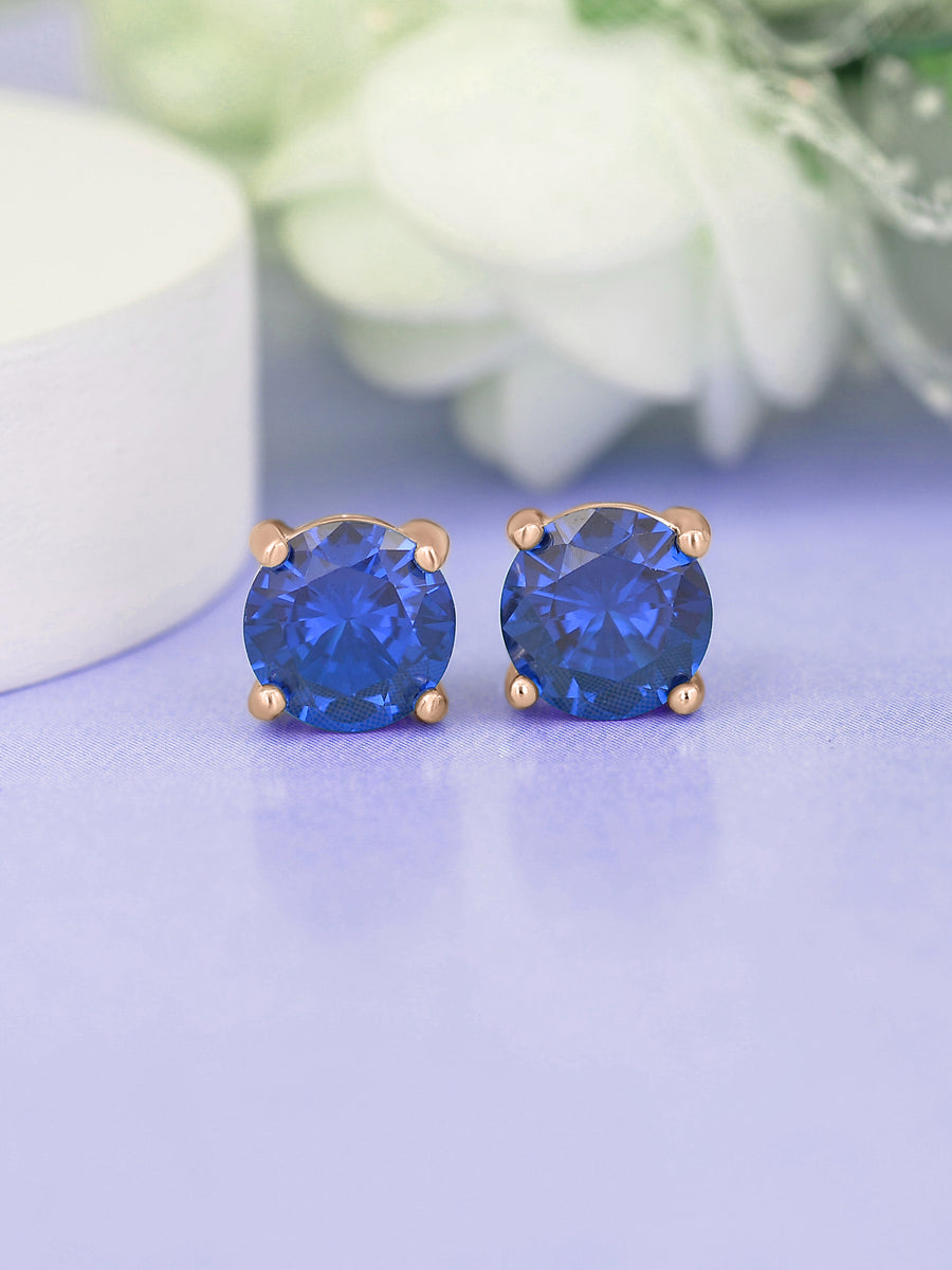 Blue Sapphire Daily Wear Rose Gold Solitaire Stud Earrings