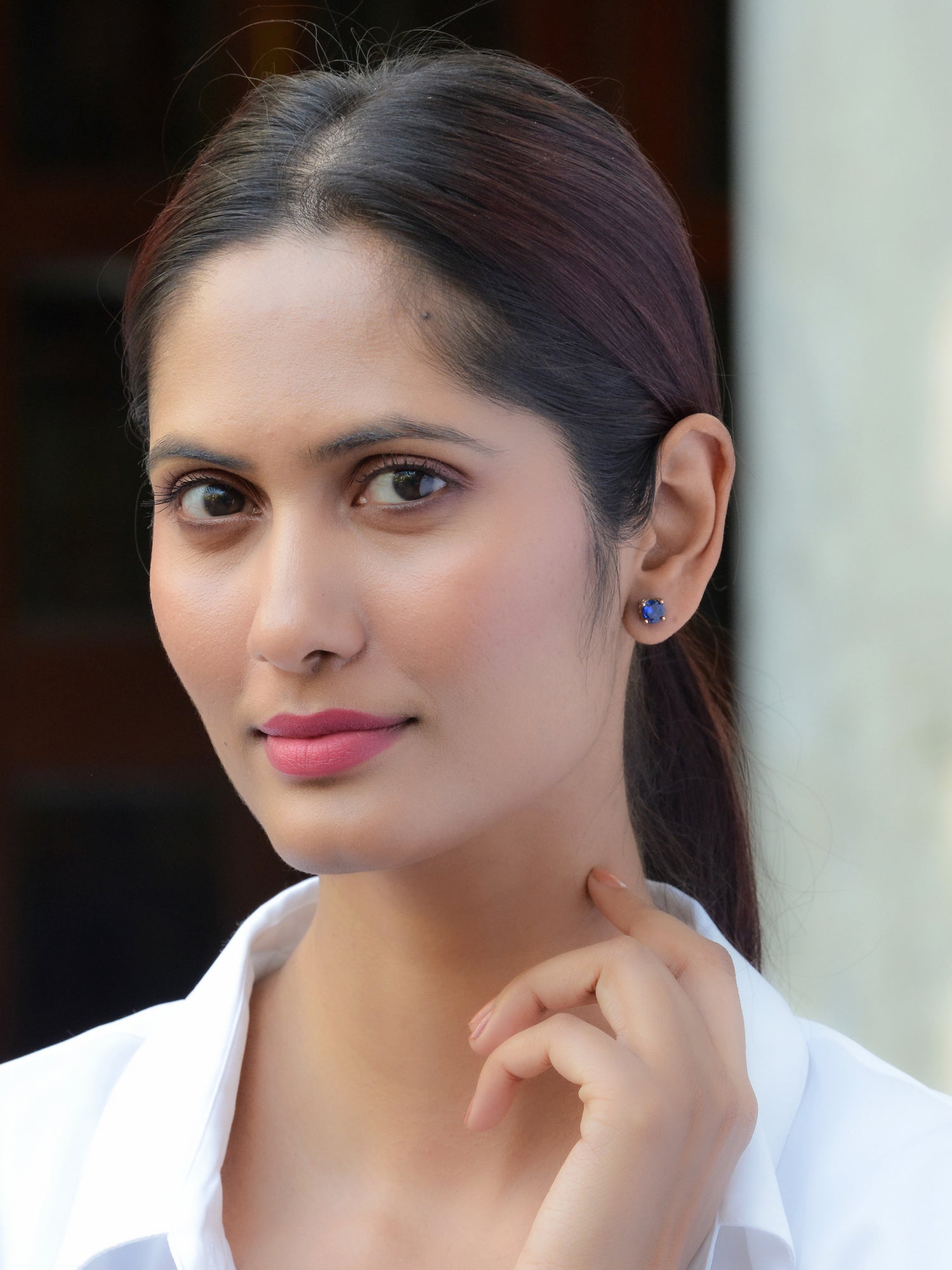 Blue Sapphire Daily Wear Rose Gold Solitaire Stud Earrings