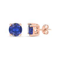 Midnight Blue Sapphire CZ Rose Gold Solitaire Stud Earrings