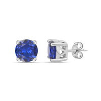Midnight Blue Sapphire CZ Silver Solitaire Stud Earrings