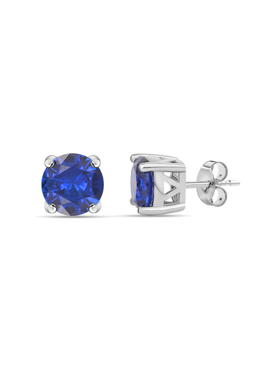 Midnight Blue Sapphire CZ Silver Solitaire Stud Earrings