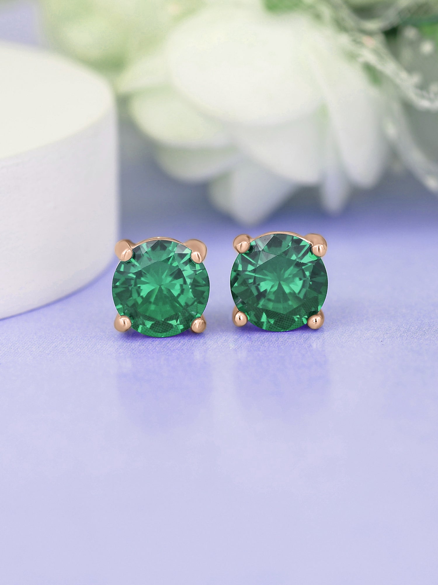 Buy Rose Gold Green Emerald Solitaire Studs Online in India