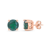 Green Emerald CZ Rose Gold Solitaire Stud Earrings