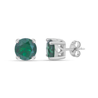 Green Emerald CZ Silver Solitaire Stud Earrings