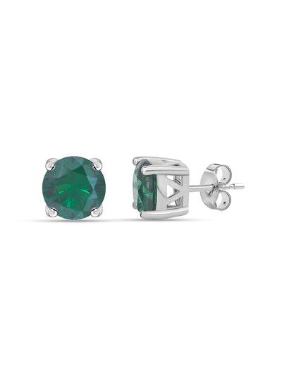 Round green emerald CZ stud earrings in 925 sterling silver by Ornate Jewels