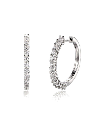 American Diamond Hoop Earrings in 925 Sterling Silver - BIS Hallmarked