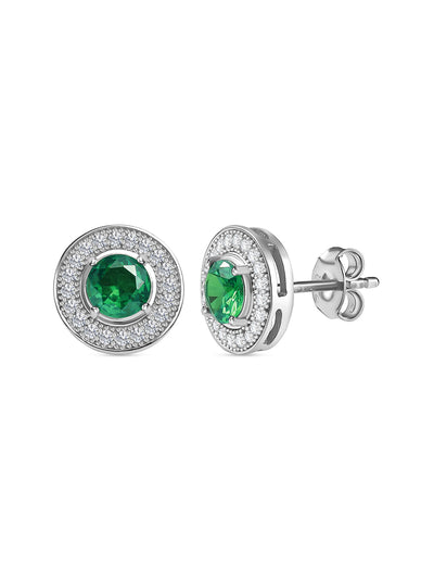 Emerald CZ Stud Earrings In 925 Sterling Silver - on model