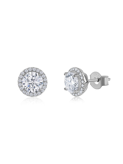 Solitaire Halo Pure Silver Stud Earrings For Women