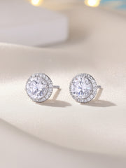 Solitaire Halo Pure Silver Stud Earrings For Women