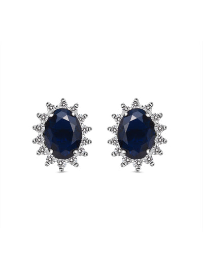 Blue Sapphire CZ Oval stud earrings in 925 sterling silver by Ornate Jewels