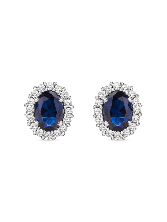 Classic Royal Blue Sapphire Stud Earring In 925 Silver-2